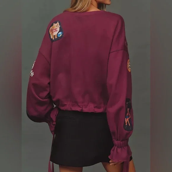 New Anthropologie Nathalie Lete Circus Embroidered / Crystal Sweatshirt Size XL - Picture 4 of 14